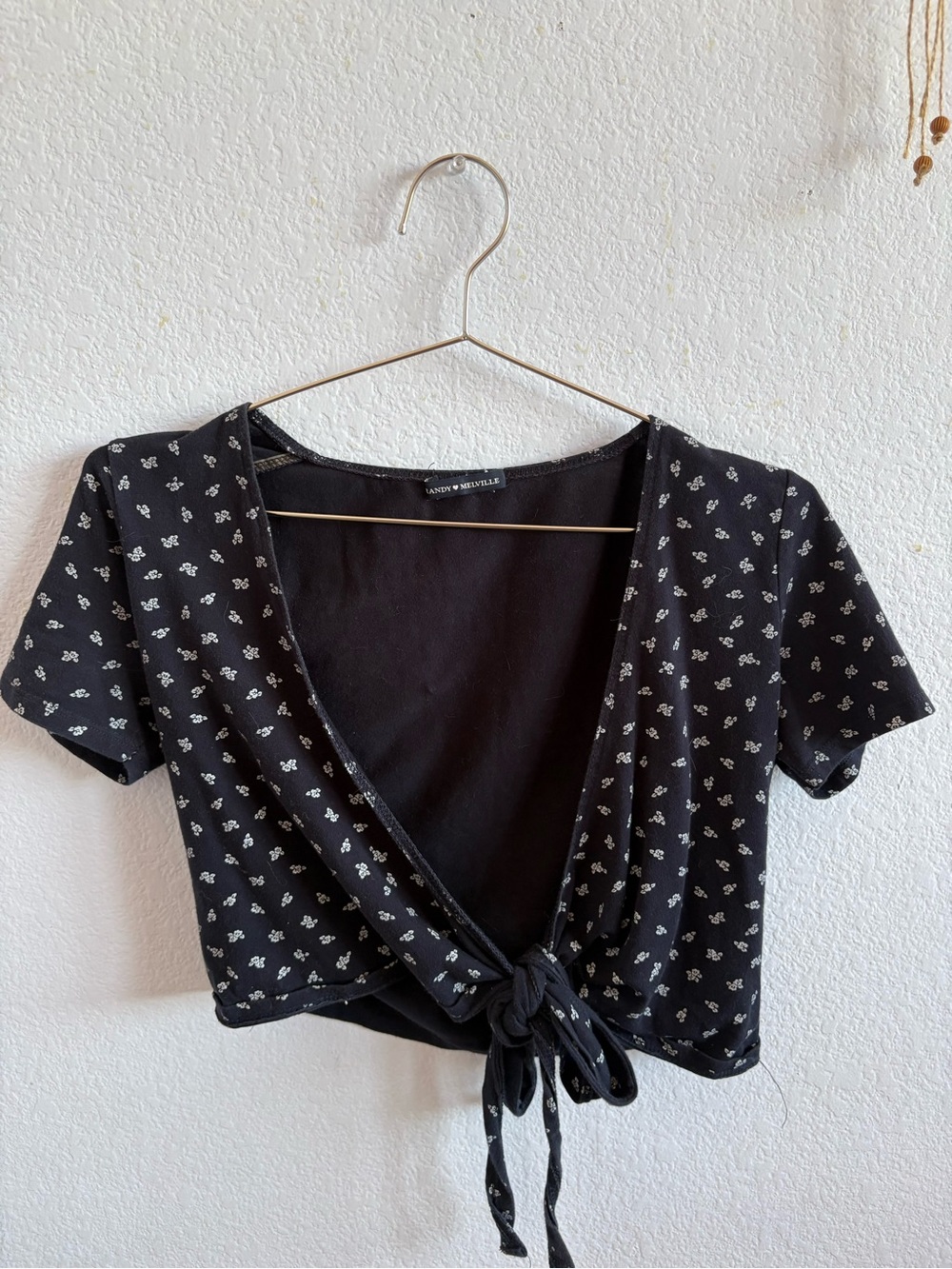 Brandy Melville Black Floral Tie-Front Crop Top